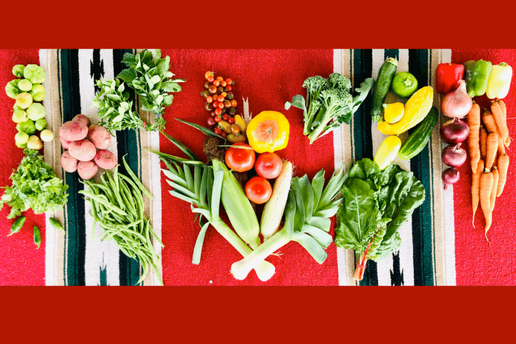 artistic table lay of fresh produce on a blanket